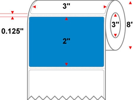 3 X 2 Premium Paper Direct Thermal Label - Perforated - Process Blue Process Blue - 8  Roll - Permanent on Sale